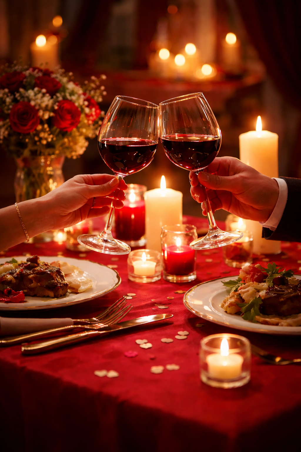 Romantische Tischdekoration mit Kerzenlicht